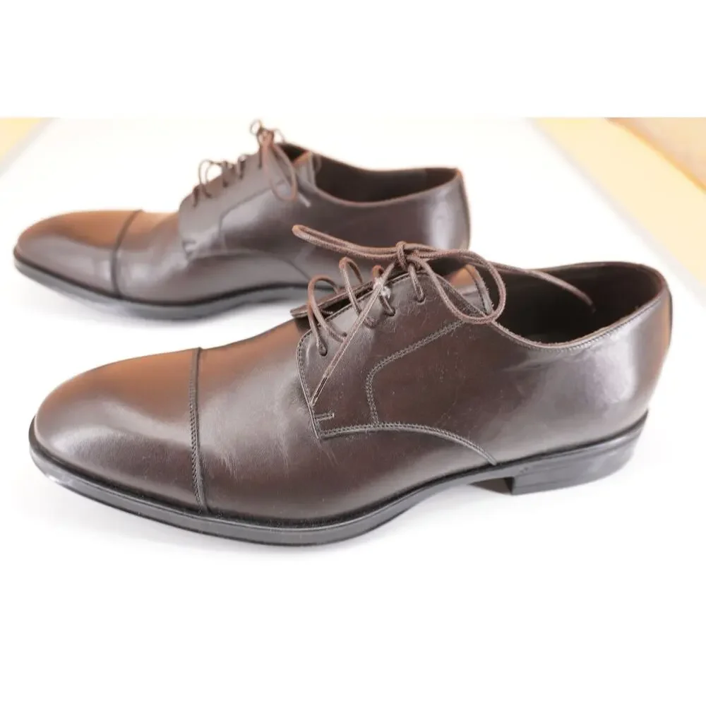 Canali Cap Toe Derby Dark Brown Leather Oxford SZ 9 New Lace Up dress shoe $645